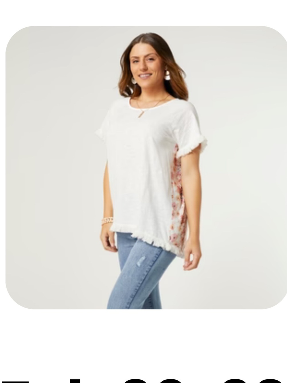 Coco + Carmen White Floral Back Short Sleeve Fringe Trim Tee